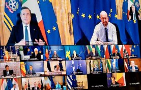 Il Premier Draghi al Consiglio Europeo in videoconferenza Foto: governo.it